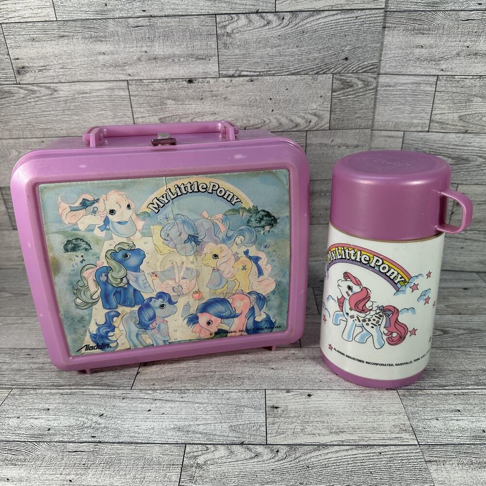 Vintage 1987 My Little Pony Aladdin Lunchbox Thermos Pink Hasbro Set Case